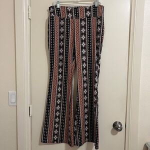Women Bell Bottom Pants Size XL Indie Boho Festival Groovy Tribal Earthy Retro.